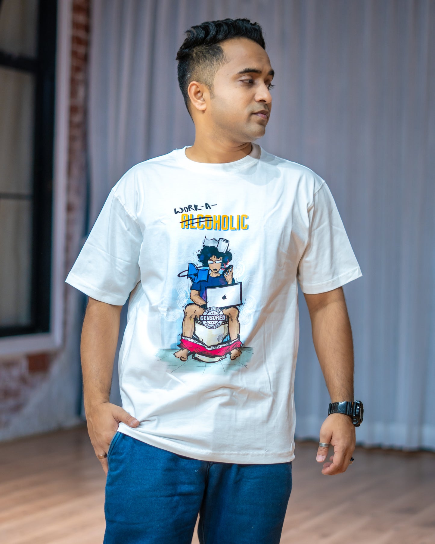 Workaholic Oversized Unisex White Tee
